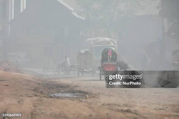 Air polluted area as smoke rises from a re-rolling mill in Dhaka, Bangladesh on August 20, 2022. Air pollution levels in developing countries such as...