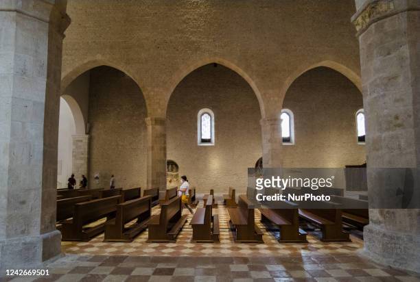 Interior view of the Basilica of Collemaggio, in L'Aquila, Italy, on August 23, 2022. Pope Francis will make a pastoral visit to L'Aquila on 28...