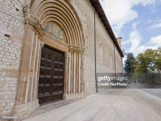 View of the Holy Door of the Basilica of Collemaggio, in L'Aquila, Italy, on August 23, 2022. Pope Francis will make a pastoral visit to L'Aquila on...