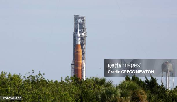 The Artemis I unmanned lunar rocket sits on the launch pad at the Kennedy Space Center in Cape Canaveral, Florida, on August 23, 2022 before its...