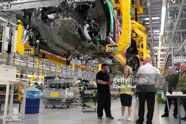 Liz Truss during a visit to Jaguar Land Rover in Solihull as part of her leadership campaign on August 23, 2022 in Solihull, England. Foreign...