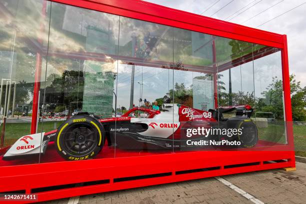 Alfa Romeo F1 Team ORLEN car with Robert Kubica's number 88 is presented at Orlen petrol station in Krakow, Poland on August 22, 2022.