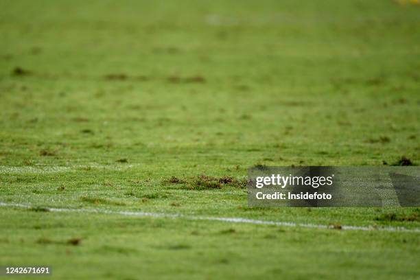 View of the field in poor conditions during the Serie A football match between AS Roma and US Cremonese. AS Roma won 1-0 over US Cremonese.