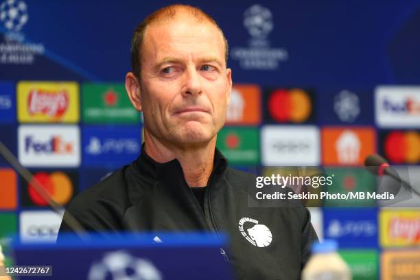 Coach Jess Thorup of FC Copenhagen during the press conference the day before the UEFA Champions League Play-off second leg match between Trabzonspor...