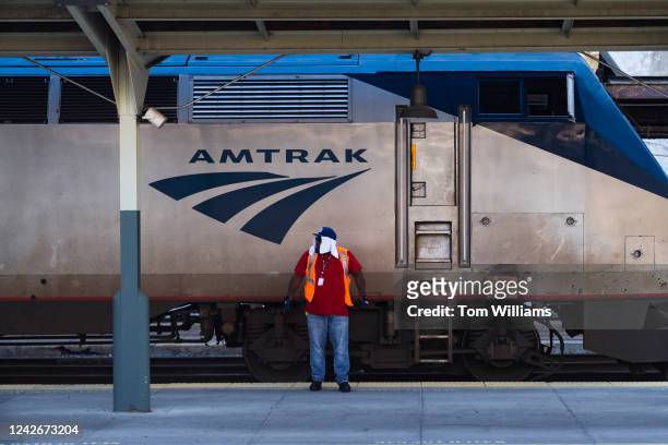 An Amtrak train is seen at Union Station in Washington, D.C. On Friday, August 19, 2022.