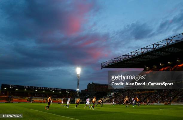 General view of the action inside Valley Parade during the Carabao Cup Second Round match between Bradford City and Blackburn Rovers at Northern...