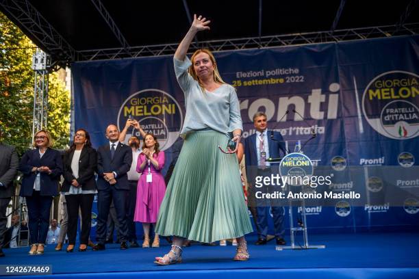 Fratelli d'Italia Leader Giorgia Meloni attends the start of electoral campaign ahead of Italian general election, on August 23, 2022 in Ancona,...