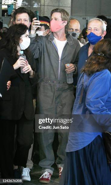 Brad Pitt is seen upon arrival at JR Kyoto station on August 23, 2022 in Kyoto, Japan.