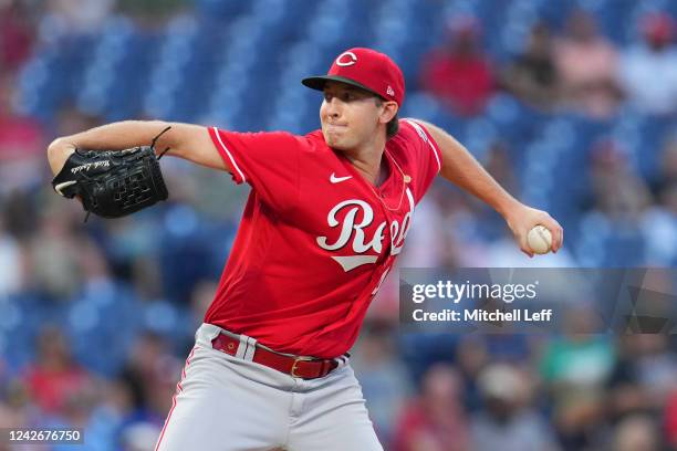 Nick Lodolo of the Cincinnati Reds throws a pitch in the bottom of the first inning against the Philadelphia Phillies at Citizens Bank Park on August...