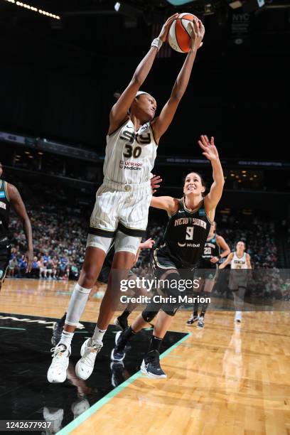 Azurá Stevens of the Chicago Sky grabs the rebound during Round 1 Game 3 of the 2022 WNBA Playoffs on August 23, 2022 at the Barclays Center in...