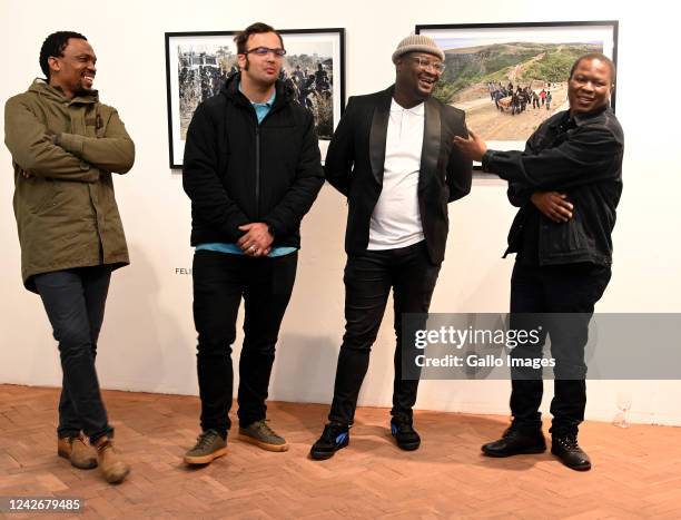 Photographers Felix Dlangamandla, Kevin Sutherland, Leon Sadiki & Lucas Ledwaba at the opening of the Marikana 10 Years Through The Lens Exhibition...