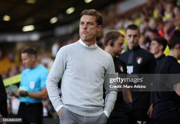 Scott Parker manager of AFC Bournemouth during the Carabao Cup Second Round match between Norwich City and AFC Bournemouth at Carrow Road on August...