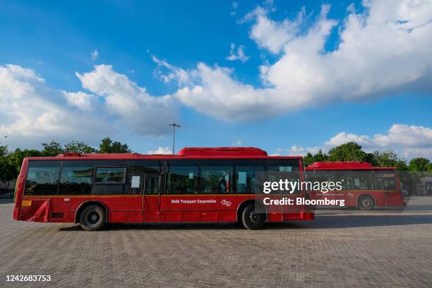 Delhi Transport Corporation buses at the DTC Rajghat depot, in New Delhi, India, on Tuesday, Aug. 23, 2022. DTC appointed its first group of eleven...