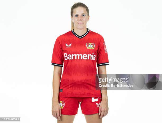 Lilla Turanyi of Bayer Leverkusen Women poses during the team presentation at BayArena on August 23, 2022 in Leverkusen, Germany.