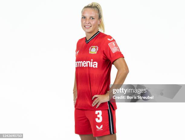 Melissa Friedrich of Bayer Leverkusen Women poses during the team presentation at BayArena on August 23, 2022 in Leverkusen, Germany.