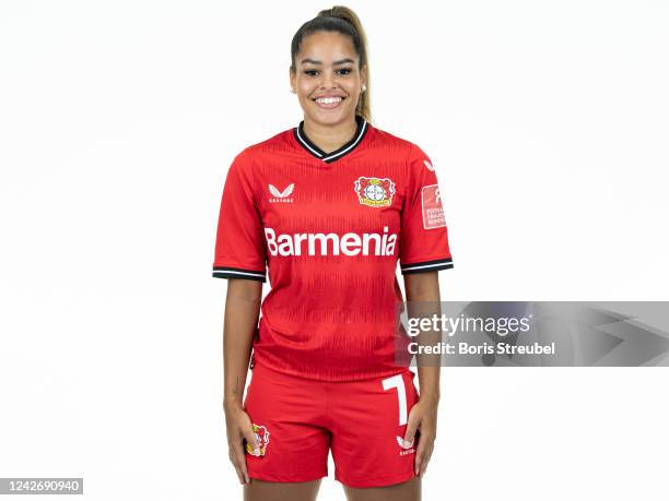 Ivana Ferreira Fuso of Bayer Leverkusen Women poses during the team presentation at BayArena on August 23, 2022 in Leverkusen, Germany.