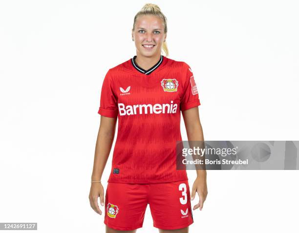Melissa Friedrich of Bayer Leverkusen Women poses during the team presentation at BayArena on August 23, 2022 in Leverkusen, Germany.