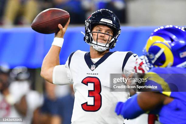 Houston Texans quarterback Kyle Allen throws a pass during the NFL preseason game between the Houston Texans and the Los Angeles Rams on August 19 at...