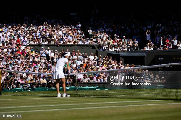 Ons Jabeur of Tunisia looks on during the Women's Singles Final against Elena Rybakina of Kazakhstan at The Wimbledon Lawn Tennis Championship at the...