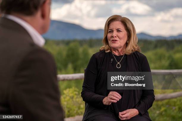 Esther George, president and chief executive officer of the Federal Reserve Bank of Kansas City, speaks during a Bloomberg Television interview at...