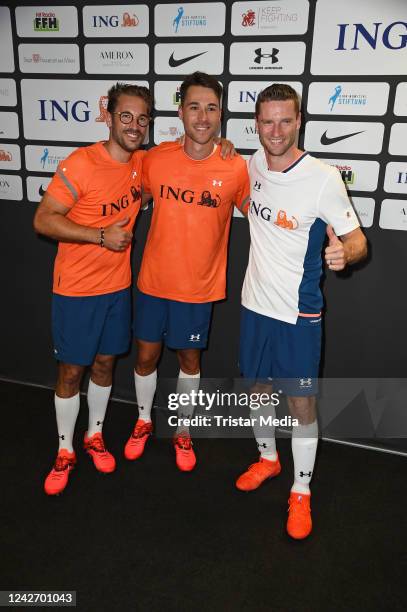 Maximilian Götz, Kelvin van der Linde and Maro Engel during Champions for Charity at Waldstadion / Deutsche Bank Park on August 24, 2022 in Frankfurt...