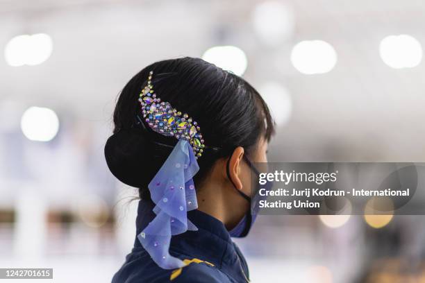 Dress detail of Ayumi Shibayama of Japan before the ISU Junior Grand Prix of Figure Skating at Patinoire du Forum on August 25, 2022 in Courchevel,...