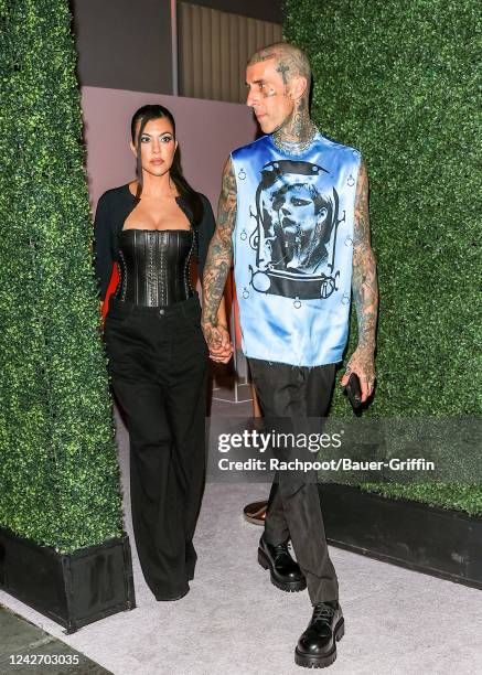 Kourtney Kardashian and Travis Barker are seen on August 24, 2022 in Los Angeles, California.