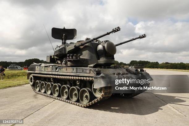 An anti-aircraft gun tank Gepard during Chancellor Scholz's visit to a training facility of the arms-maker Krauss-Maffei Wegmann at the Putlos...