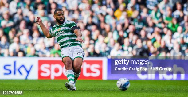 Cameron Carter-Vickers in action for Celtic during a cinch Premiership match between Celtic and Hearts at Celtic Park, on August 21 in Glasgow,...