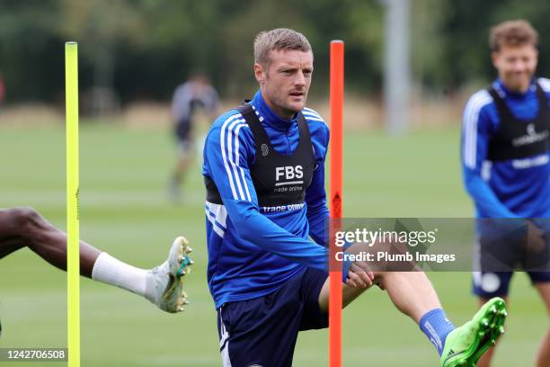 Jamie Vardy of Leicester City during the Leicester City training session at Leicester City Training Ground, Seagrave on August 25th, 2022 in...