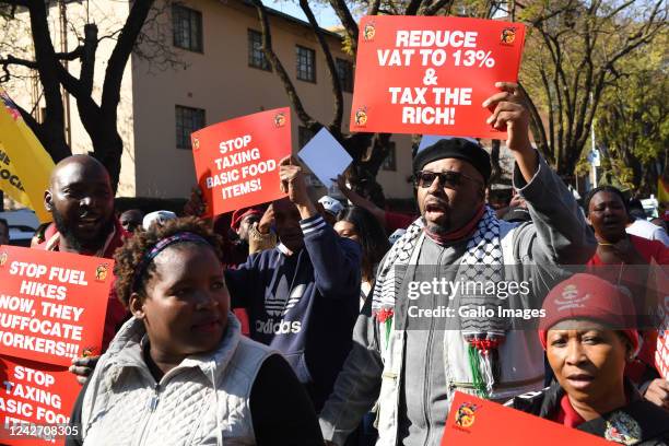 Protesters during the national shutdown march on August 24, 2022 in Pretoria, South Africa. The Congress of South African Trade Unions issued a call...