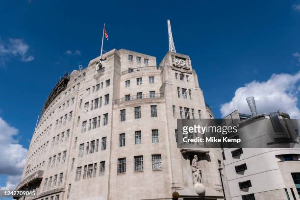Broadcasting House at Portland Place on 24th August 2022 in London, United Kingdom. The main building was refurbished, with radio stations BBC Radio...