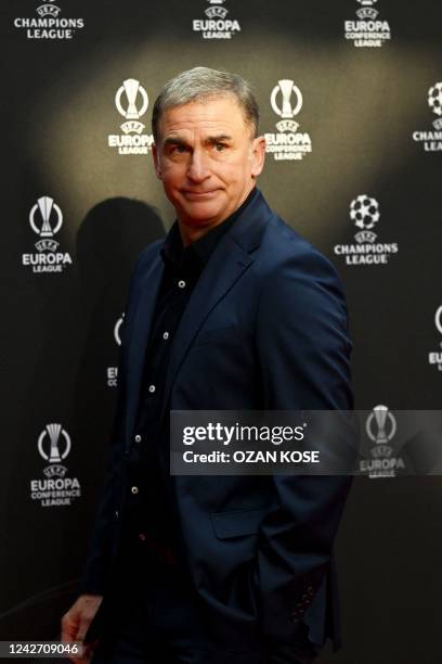 Turkish national team's German head coach Stefan Kuntz poses during a photocall at the 2022/2023 UEFA tournament stage group draw ceremony in...