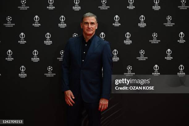 Turkish national team's German head coach Stefan Kuntz poses during a photocall at the 2022/2023 UEFA tournament stage group draw ceremony in...