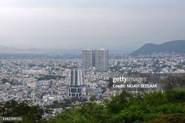 General view of the city skyline is pictured in Visakhapatnam on August 25, 2022.