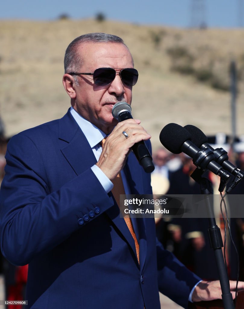Tayyip Turkish President Recep Tayyip Erdogan makes a speech as he attends ...