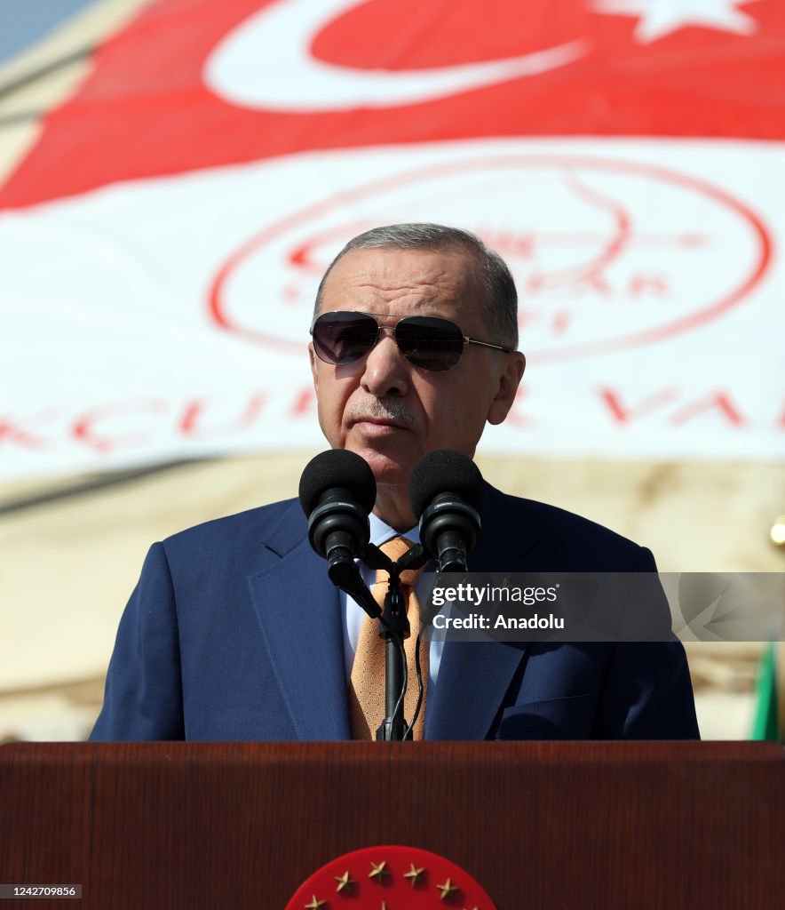 Tayyip Turkish President Recep Tayyip Erdogan makes a speech as he attends ...