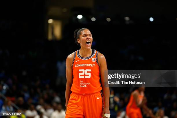 Alyssa Thomas of the Connecticut Sun celebrates during the game against the Dallas Wings during Round 1 Game 3 of the 2022 WNBA Playoffs on August...