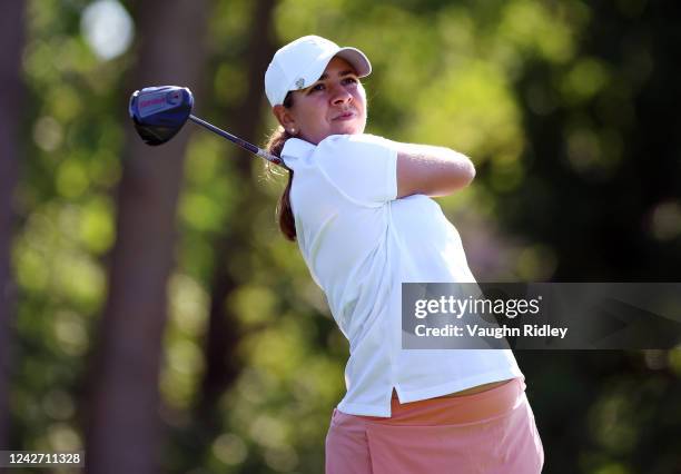 Kristen Gillman of the United States hits her tee shot on the 4th hole during the first round of the CP Women's Open at Ottawa Hunt and Golf Club on...