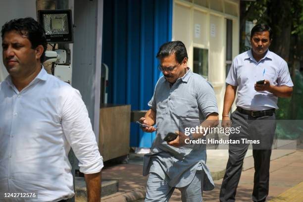 Pawan Sharma arrives to attend a meeting of all AAP MLAs called by Delhi CM Arvind Kejriwal at Civil Lines on August 25, 2022 in New Delhi, India....