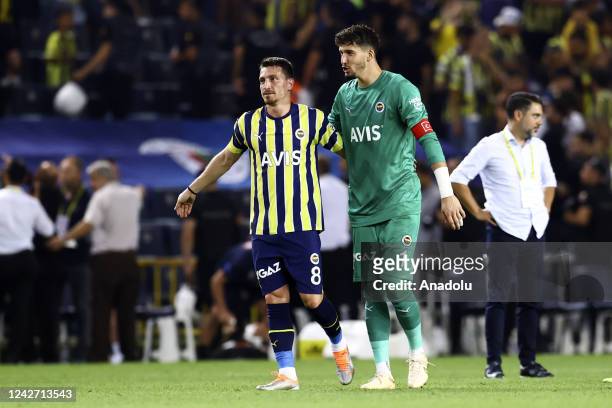 Mert Hakan Yandas , goal keeper Altay Bayindir of Fenerbahce celebrate their victory and greet their fans at the end of the UEFA Europa League...