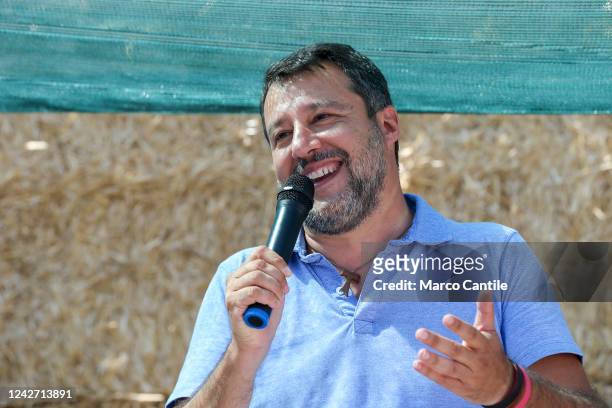 The political leader of the League, Matteo Salvini, during the meeting with the buffalo breeders from Campania, for the electoral tour for the...