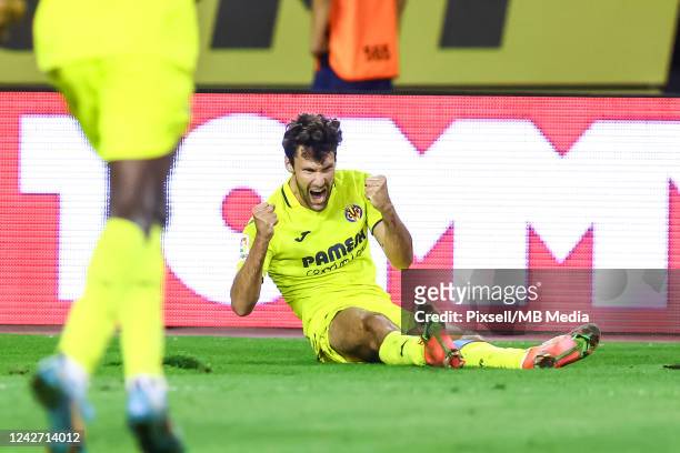 Alfonso Pedraza of Villarreal celebrate after scoring during UEFA Europa Conference League Play-Off Second Leg match between Hajduk Split and...