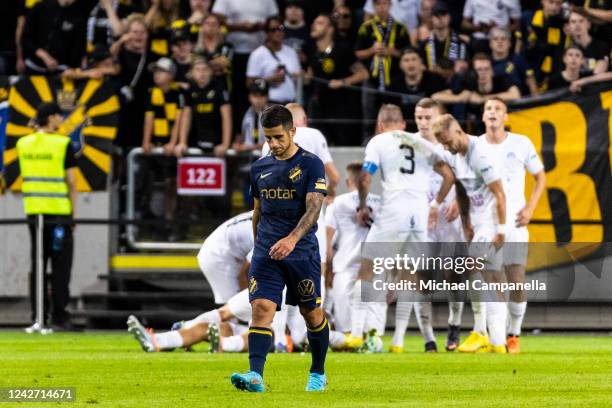 Nicolas Stefanelli of AIK dejected after 1.FC Slovacko scores the 1-0 goal during a UEFA Europa Conference League Second Leg Qualification match...