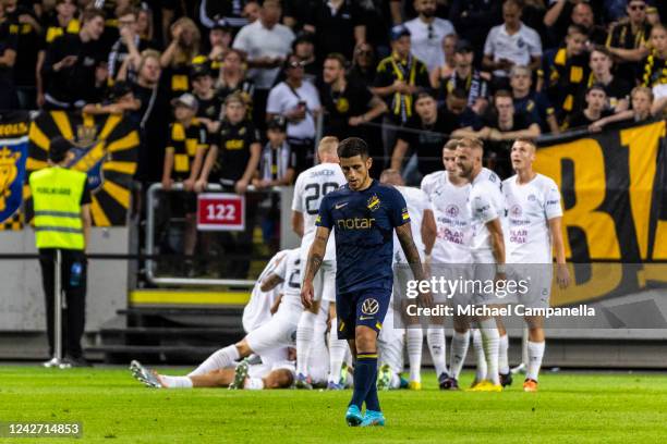 Nicolas Stefanelli of AIK dejected after 1.FC Slovacko scores the 1-0 goal during a UEFA Europa Conference League Second Leg Qualification match...