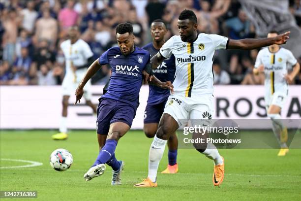 Delcroix Hannes defender of Anderlecht, Jean-Pierre Nsame of Young Boys during the UEFA Conference League Play Offs 2nd leg match between RSC...