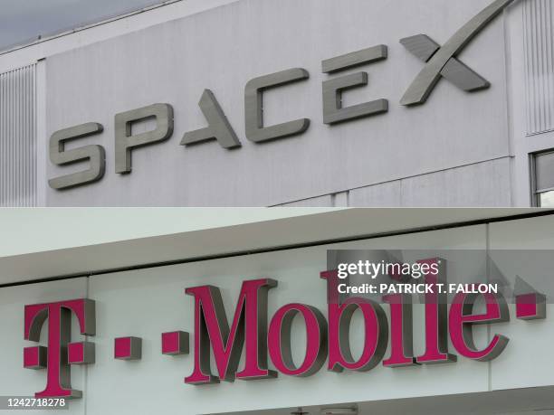This combination of pictures created on August 25, 2022 shows the Space Exploration Technologies Corp. Headquarters on January 28, 2021 in Hawthorne,...