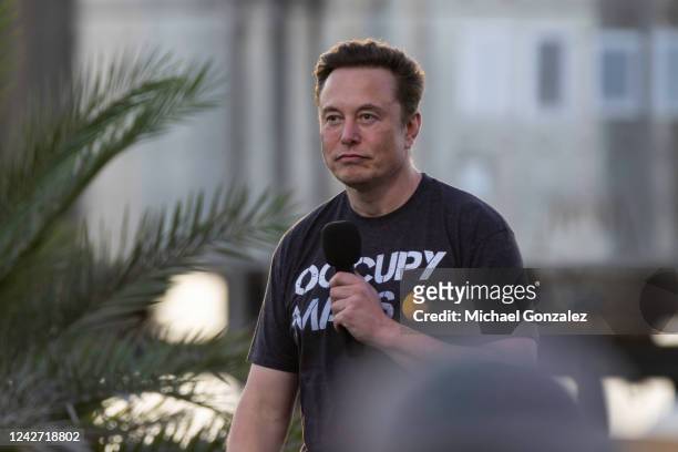 SpaceX founder Elon Musk during a T-Mobile and SpaceX joint event on August 25, 2022 in Boca Chica Beach, Texas. The two companies announced plans to...