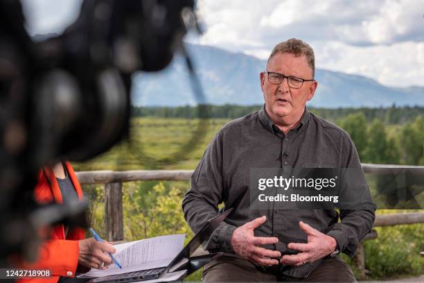 Adrian Orr, governor Reserve Bank of New Zealand , speaks during a Bloomberg Television interview at the Jackson Hole economic symposium in Moran,...