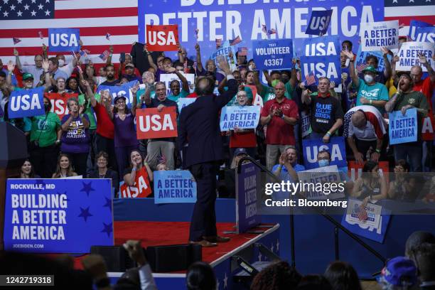 Representative Jaime Raskin, a Democrat from Maryland, waves to the crowd during a rally for the Democratic National Committee in Rockville,...